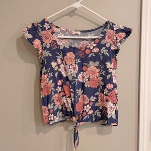 Garage size S cropped front tie floral top